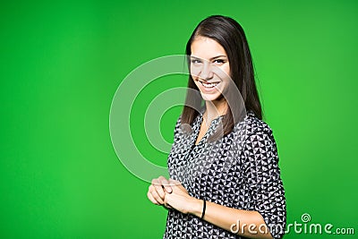 TV weather news reporter at work. News anchor presenting the world weather report. Television presenter recording in a green scree Stock Photo