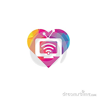 Tv and wifi heart shape concept logo vector. Vector Illustration