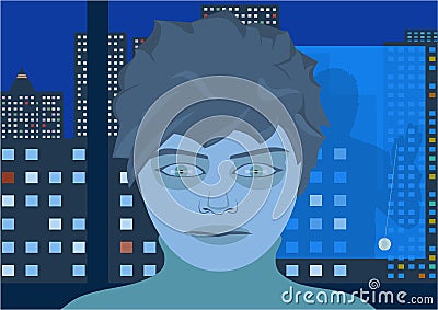 TV zombie against night cityscape Vector Illustration