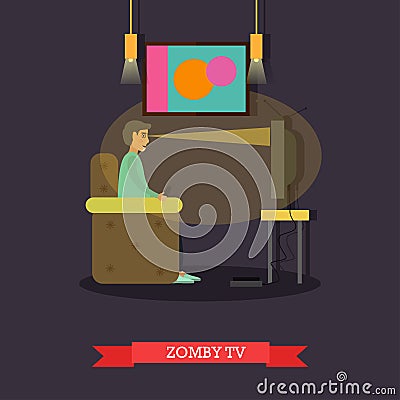 TV zombie concept vector illustration in flat style Vector Illustration