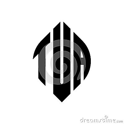 TVA circle letter logo design with circle and ellipse shape. TVA ellipse letters with typographic style. The three initials form a Vector Illustration