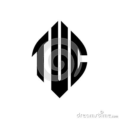 TVC circle letter logo design with circle and ellipse shape. TVC ellipse letters with typographic style. The three initials form a Vector Illustration