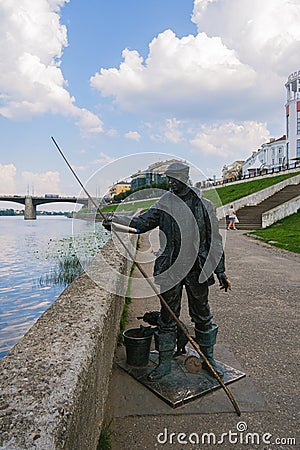 Tver cityscape on Volga river with bridges in summer, Russia Editorial Stock Photo