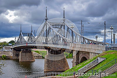 Iron bridge in Tver city Stock Photo