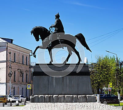 Tver, Russia, May 2021: Monument to Mikhail Yaroslavich Tversky in Tver. The historical center of Tver Editorial Stock Photo