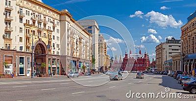 Tverskaya street and State Historical Museum Editorial Stock Photo