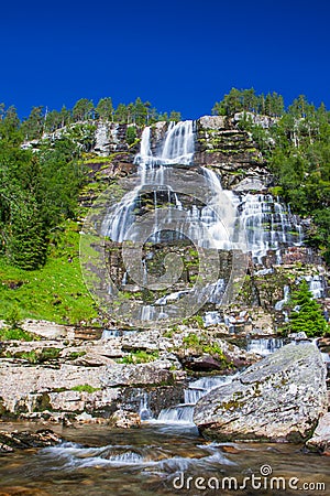 Tvindefossen waterfalls near Voss in Norway Stock Photo