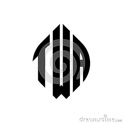 TWA circle letter logo design with circle and ellipse shape. TWA ellipse letters with typographic style. The three initials form a Vector Illustration