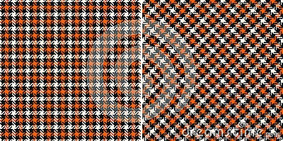Tweed check pattern in black, orange, beige. Seamless herringbone textured vector illustration for dress, jacket, skirt. Vector Illustration