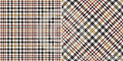 Tweed check plaid pattern in brown, gold, beige for autumn winter. Seamless pixel textured tartan illustration set for scarf. Vector Illustration