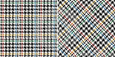 Tweed check plaid pattern for dress, jacket, coat, skirt, scarf. Seamless small pixel textured multicolored houndstooth tartan. Vector Illustration