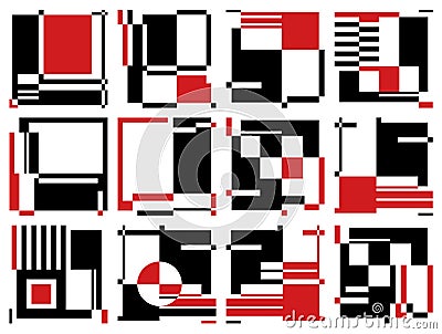 Twelve abstract geometric compositions. Avant-Garde graphic style design. Vector illustration Vector Illustration