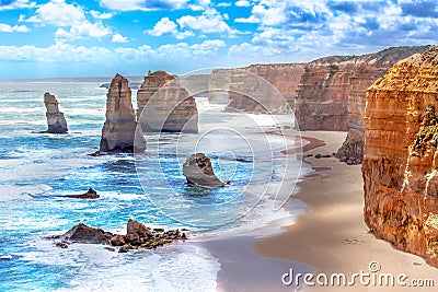 Twelve Apostles along the Great Ocean Road in Australia Stock Photo