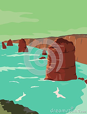 The Twelve Apostles WPA Retro Style Cartoon Illustration