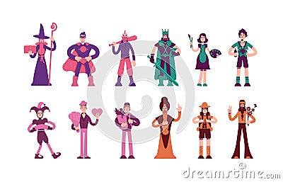 Twelve archetypes flat color vector characters set Vector Illustration