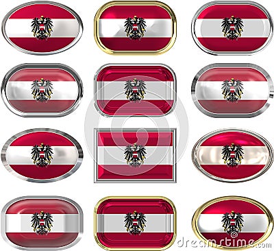 Twelve buttons of the Flag of Austria Stock Photo