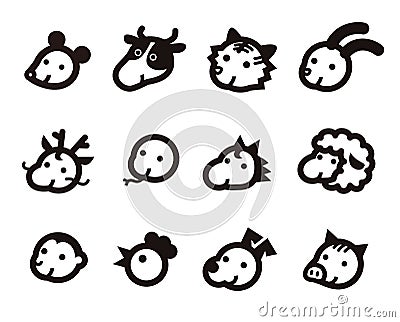 Twelve Chinese Zodiac Animals icon Stock Photo