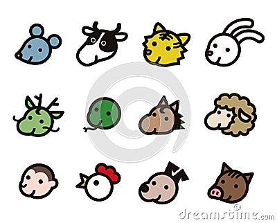 Twelve Chinese Zodiac Animals icon Vector Illustration