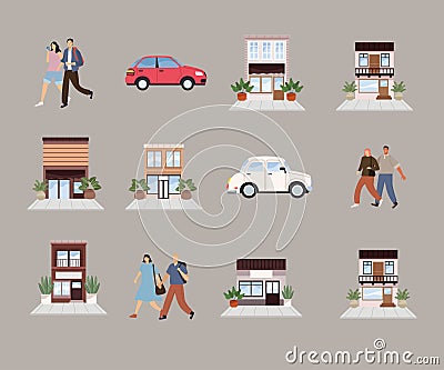 twelve city urban icons Vector Illustration