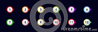 Twelve colorful number markers with distinct shapes for organizing and labeling items Vector Illustration