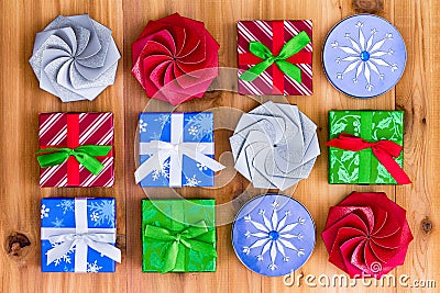 Twelve cute little Christmas gift boxes Stock Photo