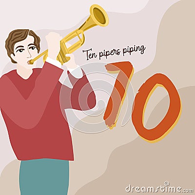 The twelve days of Christmas. Tenth day. Ten pipers piping. Stock Photo