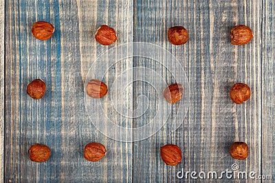 Twelve hazelnut nuts Stock Photo