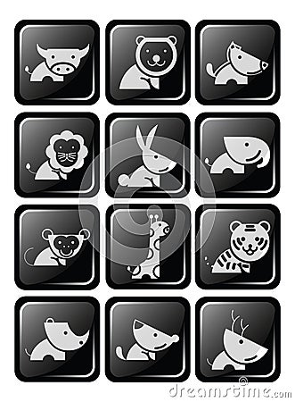 Twelve icon wildlife in dimension glossy button design Vector Illustration