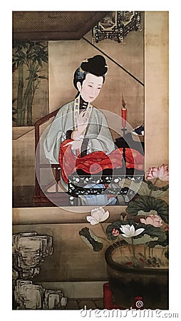 Twelve Lady Portraits, famous Chinese painting. Editorial Stock Photo