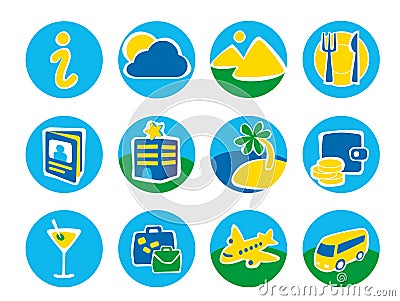 Twelve round icons for a travel Vector Illustration