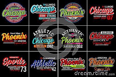 Collection of urban athletic sports, typography design, t shirt print. Vector illustration Vector Illustration