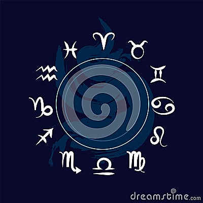 The signs of the zodiac. Horoscope symbols over blue background. Clean vector design. Vector Illustration