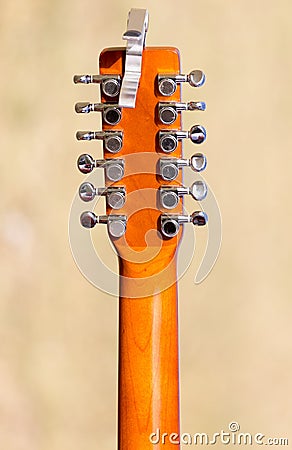 Twelve-string guitar fretboard Stock Photo