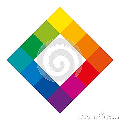 Twelve unique color hues of color wheel, square shape Stock Photo