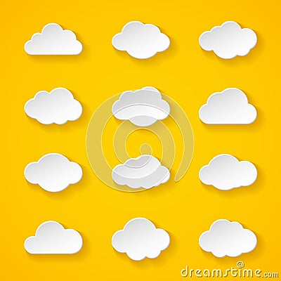 Twelve white paper clouds with different shapes Vector Illustration