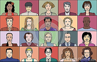 Twenty adult people Vector Illustration