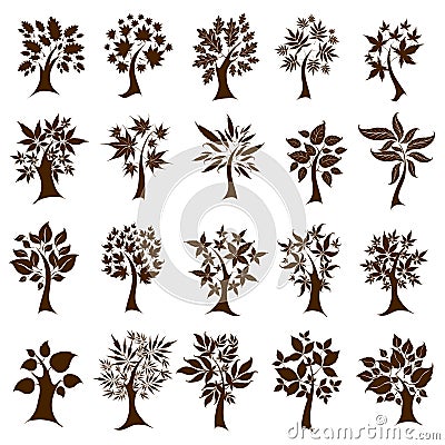 Twenty cute decorative trees. Thanksgivf Vector Illustration