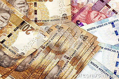 Twenty Fifty and Hundred Rand South African Bank Notes Editorial Stock Photo