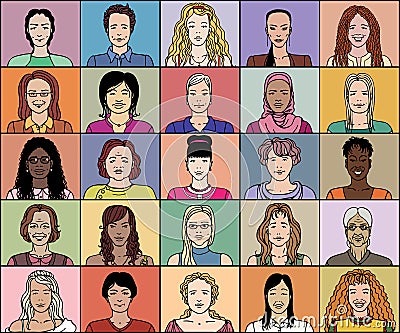 Twenty five adult woman Vector Illustration