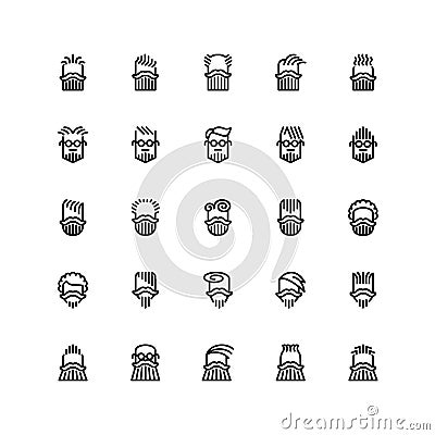 Twenty five icons of male haircuts, beard, mustaches isolated on white Vector Illustration