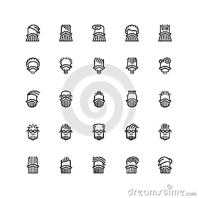 Twenty five icons of male haircuts, beard, mustaches isolated on white background. Vector Illustration