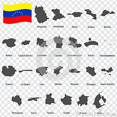 Twenty five Maps Departments of Venezuela- alphabetical order with name. Every single map of Province are listed and isolated wit Vector Illustration