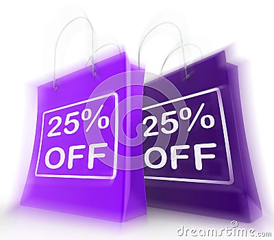 Twenty-Five Percent Off On Bags Shows 25 Bargains Stock Photo