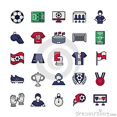 Twenty five soccer football sport set icons Vector Illustration