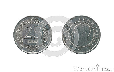 Twenty five Turkish kurush coin Stock Photo