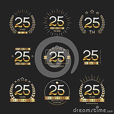 Twenty five years anniversary celebration logotype. 25th anniversary logo collection. Stock Photo