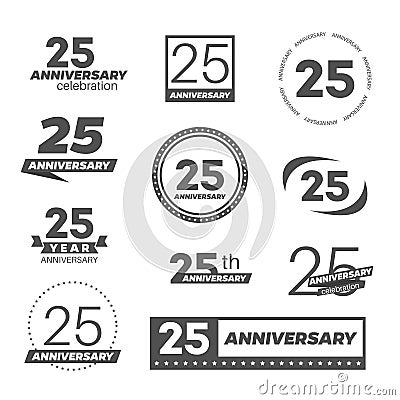 Twenty five years anniversary celebration logotype. 25th anniversary logo collection. Stock Photo