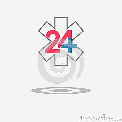 Twenty four available medical help icon. Emergency symbol Cartoon Illustration