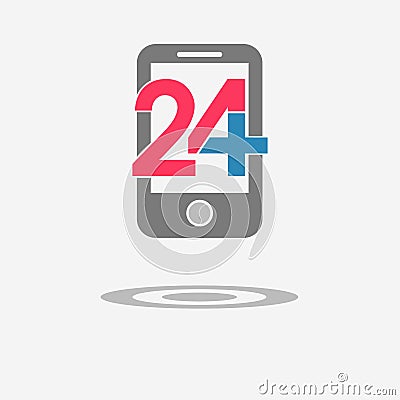 Twenty four available medical help icon. Smart phone Cartoon Illustration