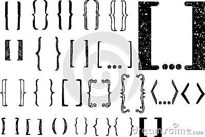 twenty four different hand drawn brackets. Vector Illustration